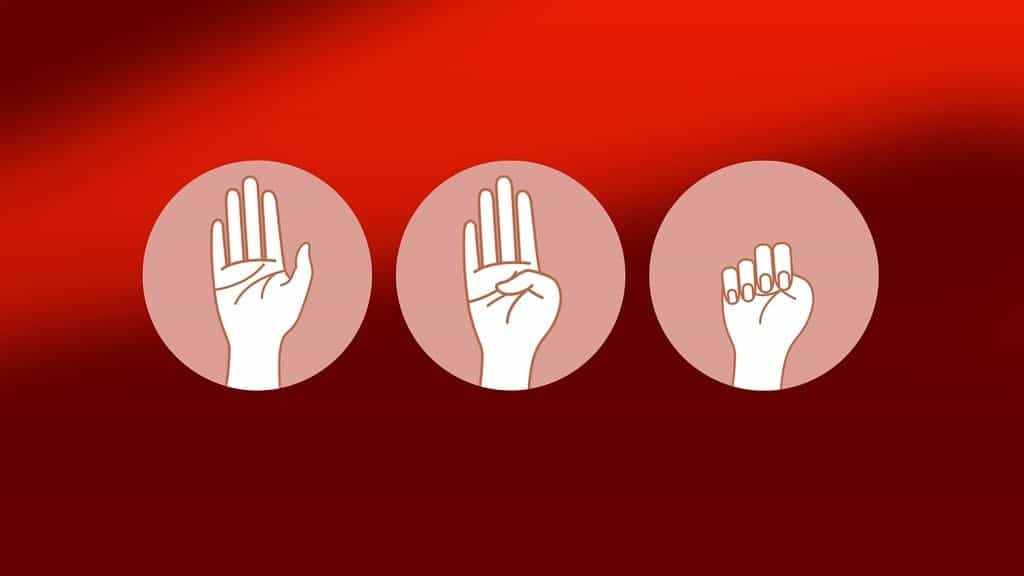 Drei Schritte des Hilferuf per Handzeichen